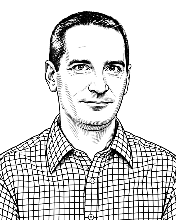 Black-and-white line drawing portrait of Pierre Losson